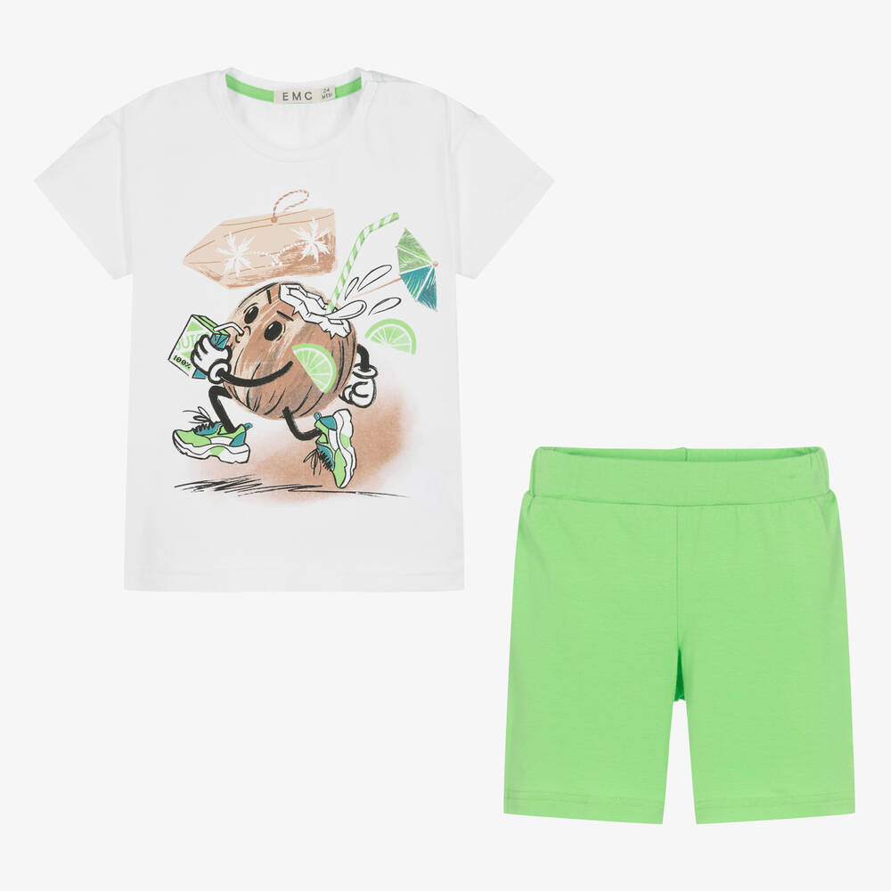 Everything Must Change-طقم شورت قطن جيرسي لون أخضر وأبيض للأولاد | Childrensalon Outlet