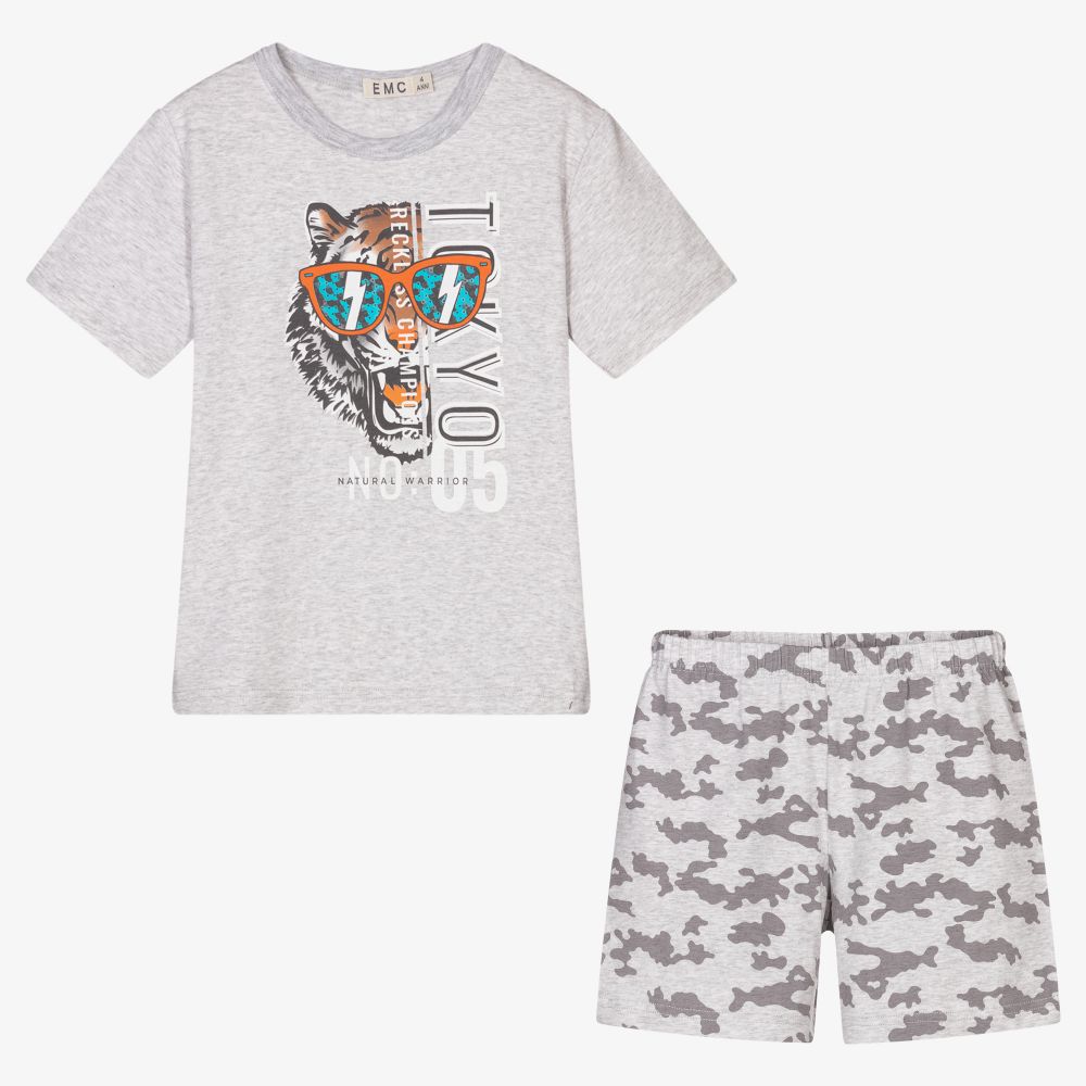 Everything Must Change-Boys Grey Cotton Short Pyjamas | Childrensalon Outlet