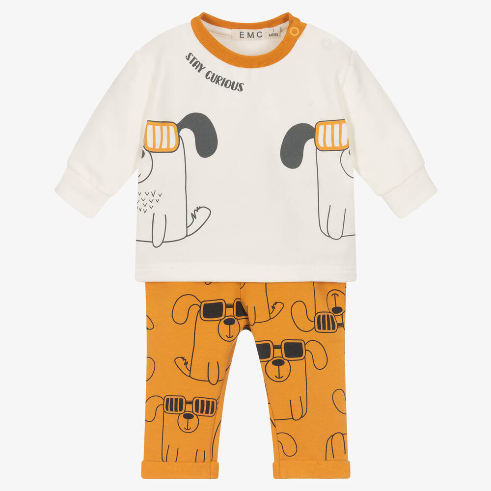 Everything Must Change - Boys Ivory & Orange Cotton Trouser Set | Childrensalon