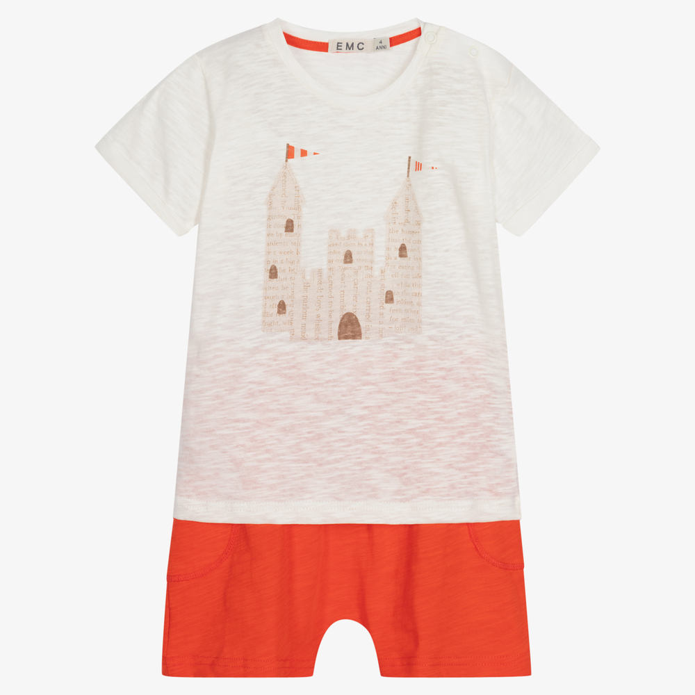 Everything Must Change-Boys Ivory & Orange Shorts Set | Childrensalon Outlet