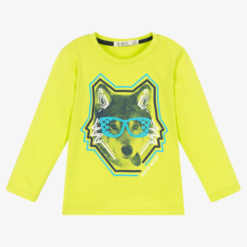 Everything Must Change - Boys Lime Green Cotton Wolf Top | Childrensalon