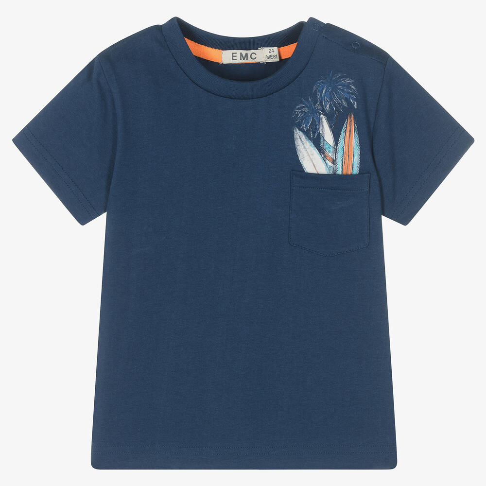 Everything Must Change - Boys Navy Blue Cotton Surfboard T-Shirt | Childrensalon