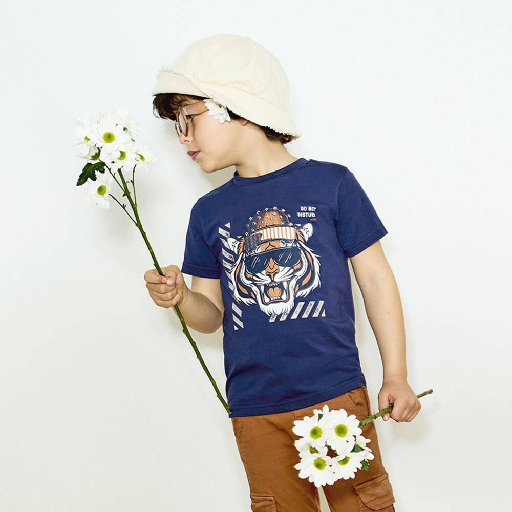 Everything Must Change-Boys Navy Tiger Print Tee | Childrensalon Outlet