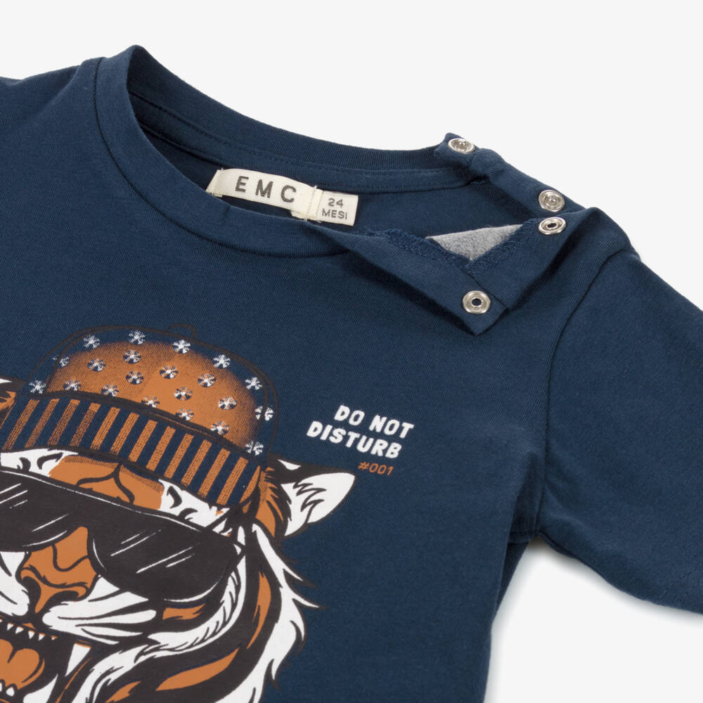 Everything Must Change-Boys Navy Tiger Print Tee | Childrensalon Outlet
