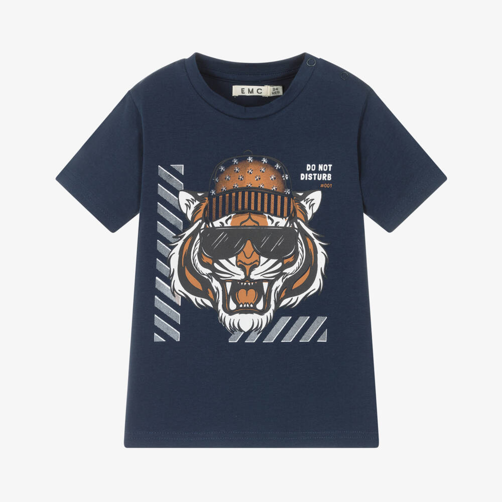 Everything Must Change-Boys Navy Tiger Print Tee | Childrensalon Outlet