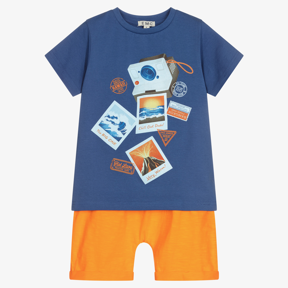 Everything Must Change - Синяя футболка и оранжевые шорты для мальчиков | Childrensalon