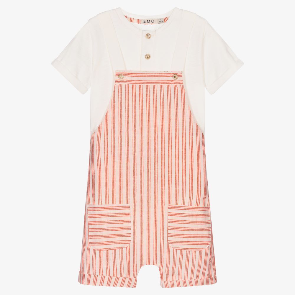 Everything Must Change - Boys Orange Dungarees Set | Childrensalon