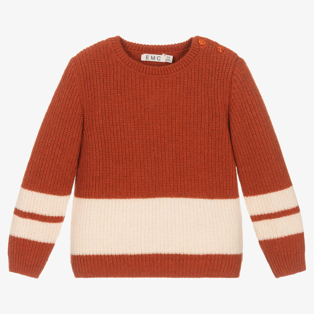 Everything Must Change - Boys Orange & Ivory Knitted Sweater | Childrensalon