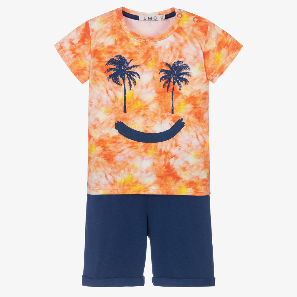 Everything Must Change - Boys Orange Tie-Dye Cotton Shorts Set | Childrensalon