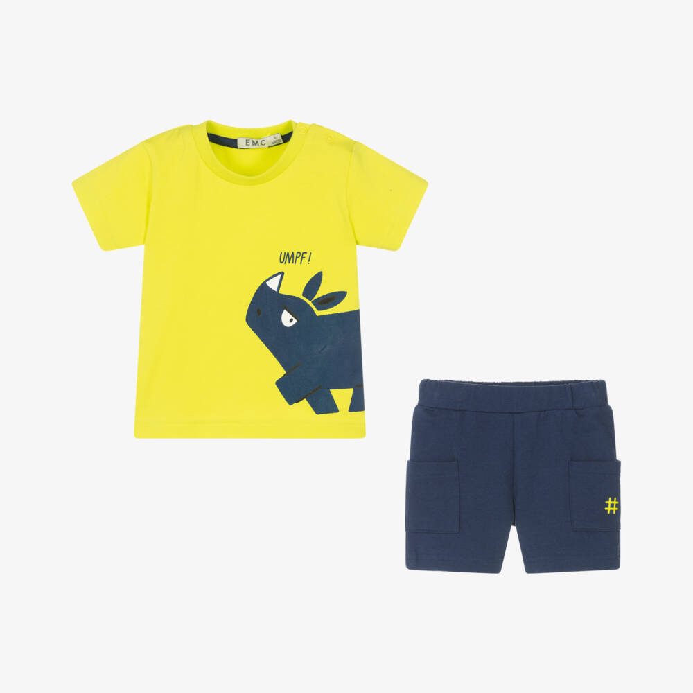 Everything Must Change-Boys Playful Green & Navy Shorts Ensemble | Childrensalon Outlet