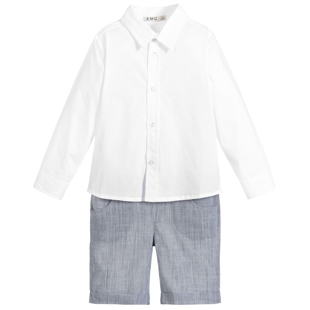 Everything Must Change - شورت وقميص قطن لون أبيض وأزرق للأولاد | Childrensalon