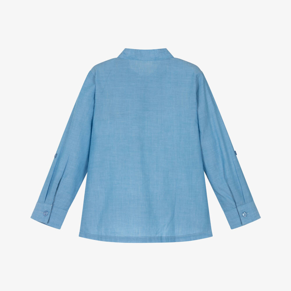 Everything Must Change-Boys Soft Blue Mandarin Shirt | Childrensalon Outlet