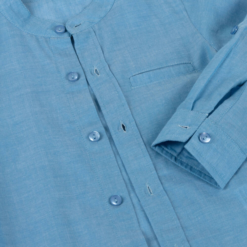Everything Must Change-Boys Soft Blue Mandarin Shirt | Childrensalon Outlet