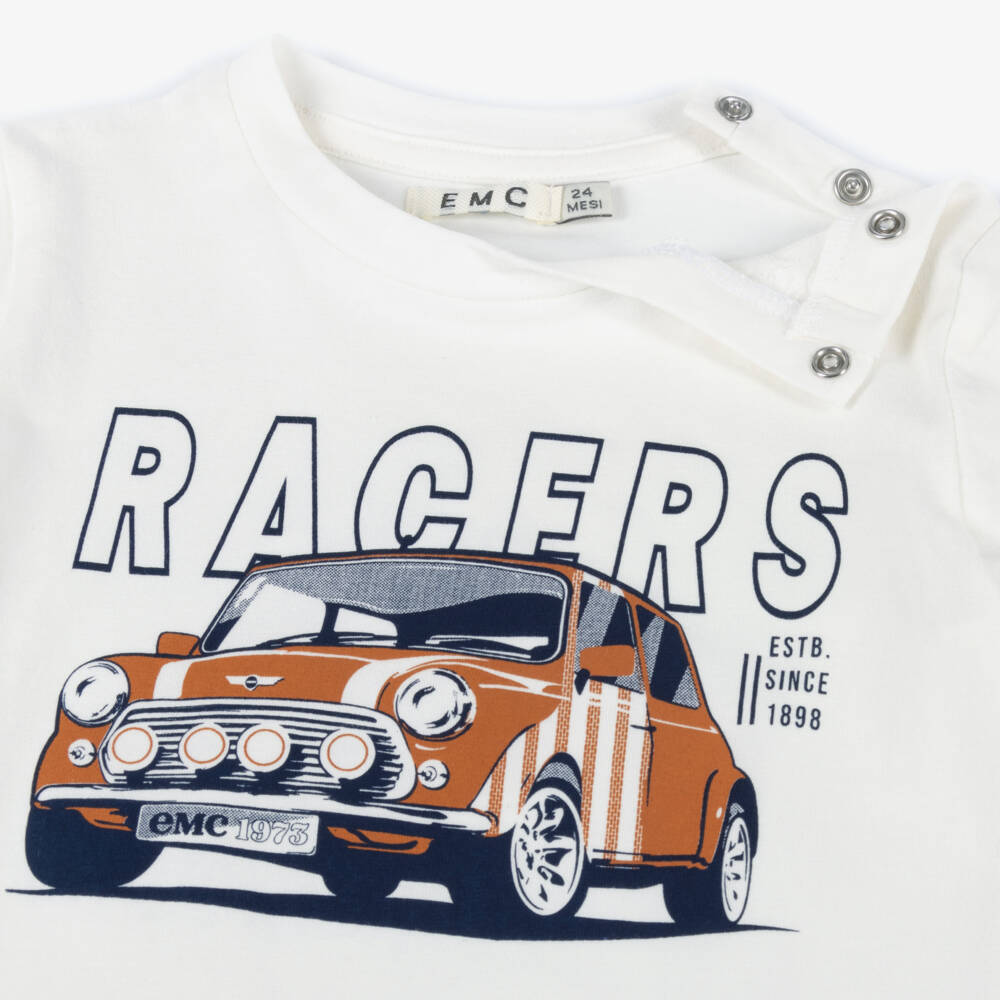 Everything Must Change-Boys Soft Ivory Race Car Tee | Childrensalon Outlet
