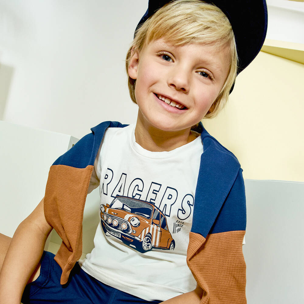 Everything Must Change-Boys Soft Ivory Race Car Tee | Childrensalon Outlet