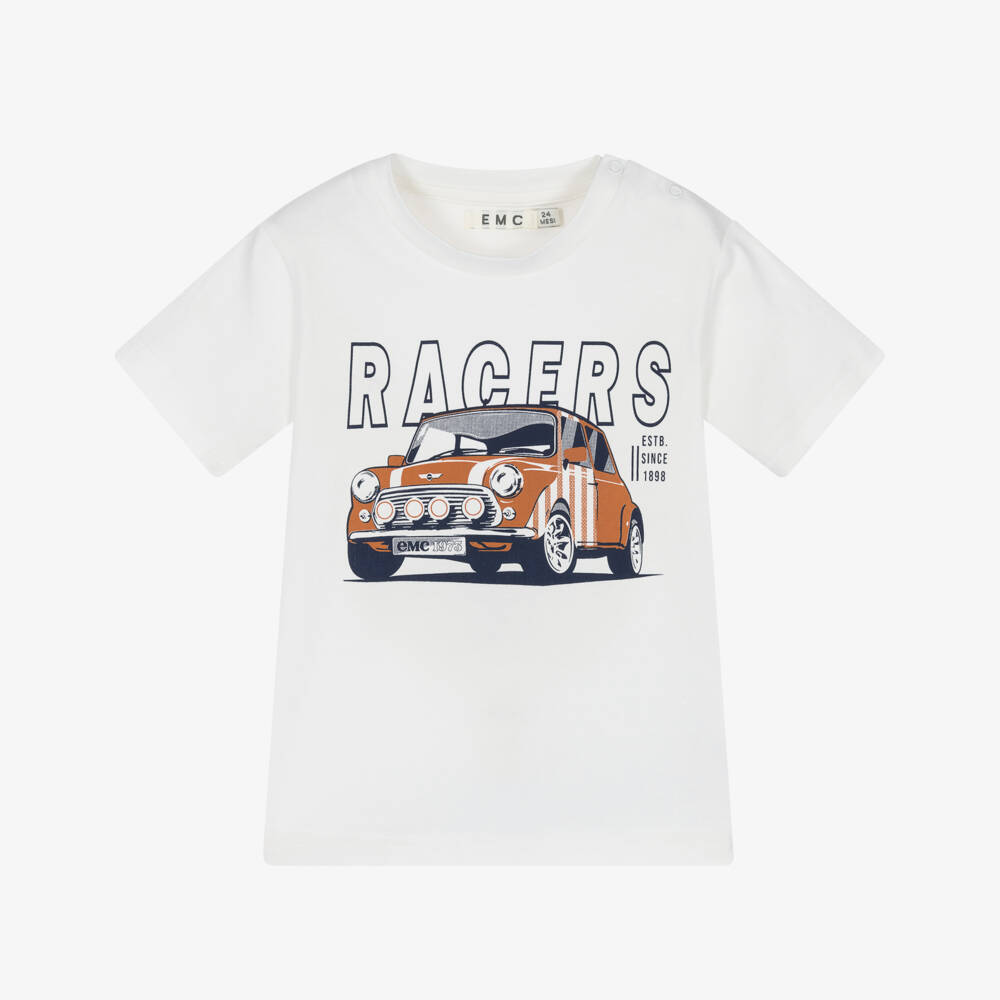 Everything Must Change-Boys Soft Ivory Race Car Tee | Childrensalon Outlet