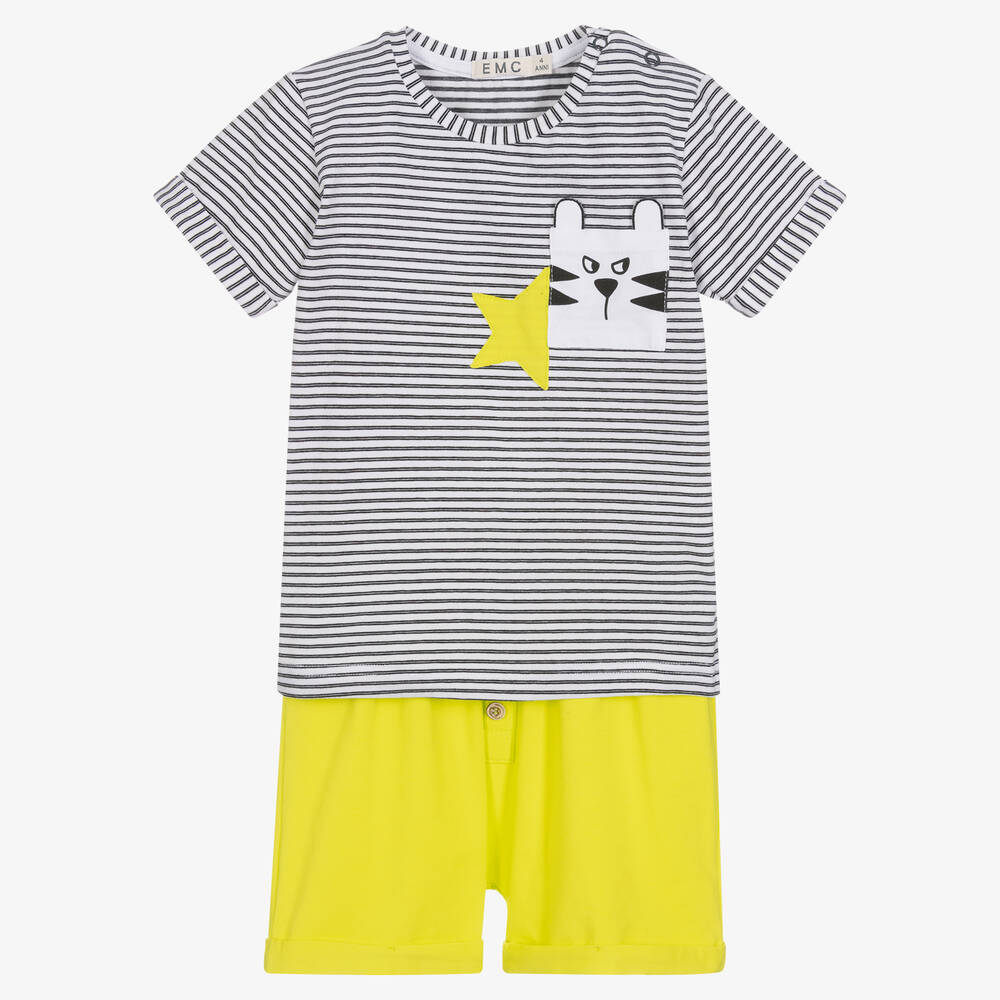 Everything Must Change - Boys Striped T-Shirt & Yellow Cotton Shorts Set | Childrensalon