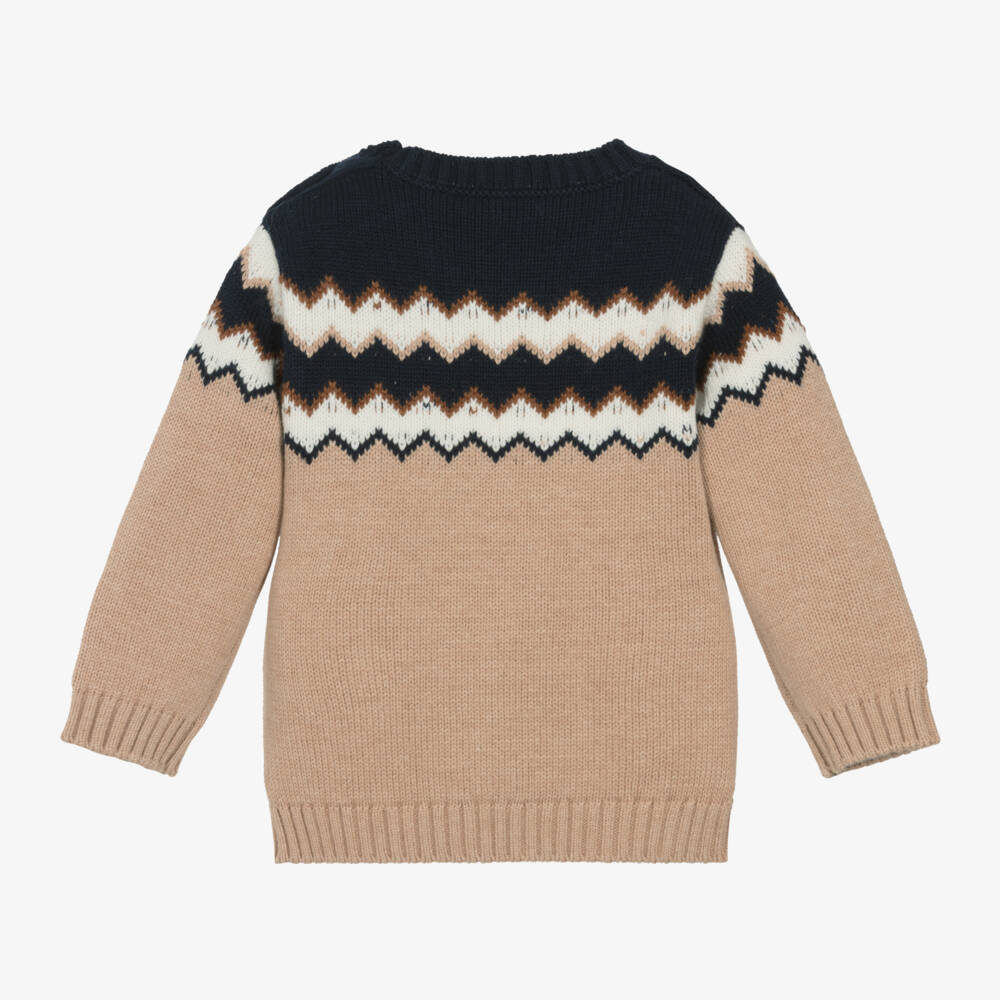 Everything Must Change-Boys Taupe Patterned Knit Jumper | Childrensalon Outlet