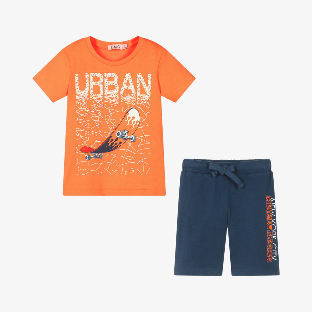 Everything Must Change-طقم رياضي نابض بالحياة للأولاد باللون البرتقالي والأزرق | Childrensalon Outlet