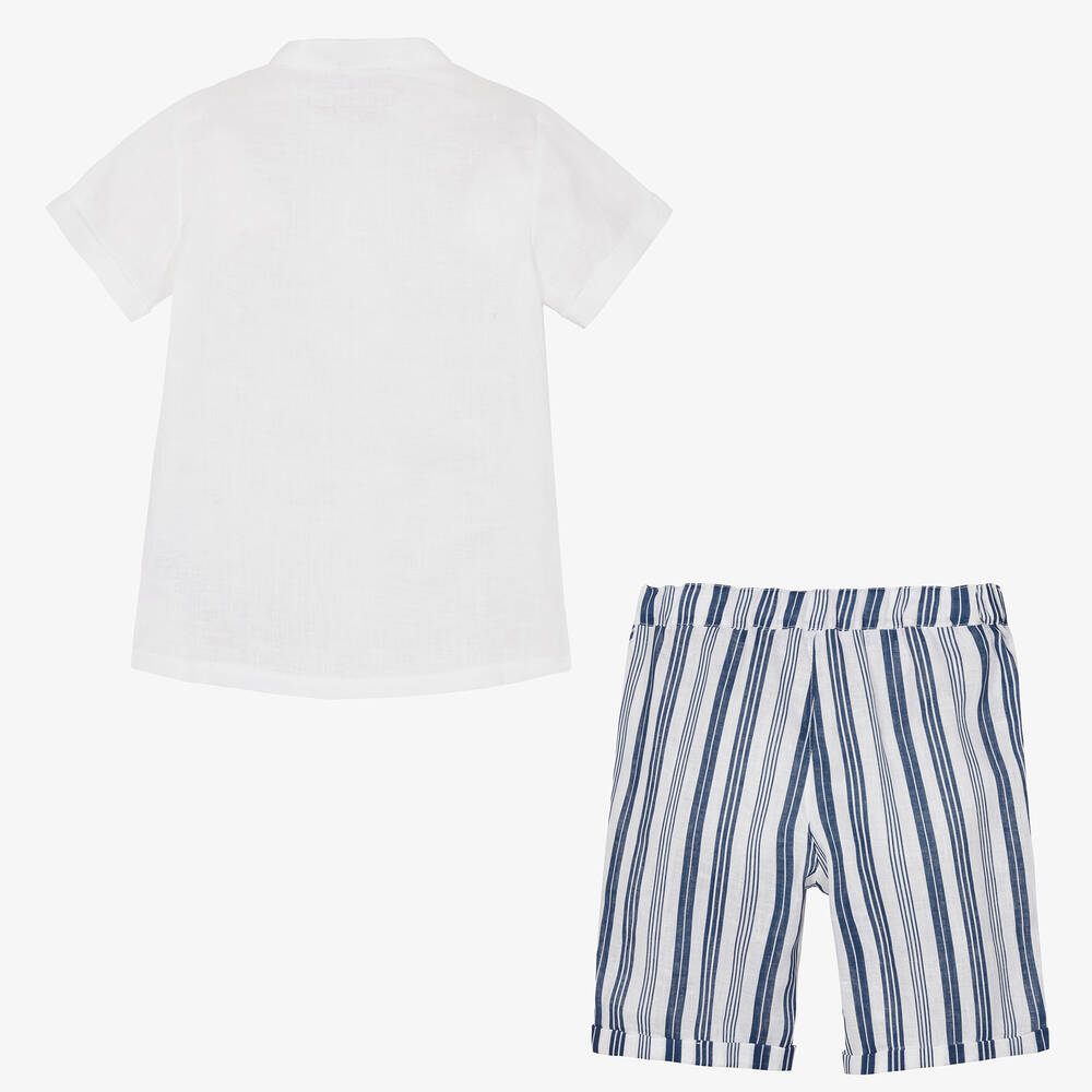 Everything Must Change-Белая рубашка и голубые шорты из льна | Childrensalon Outlet