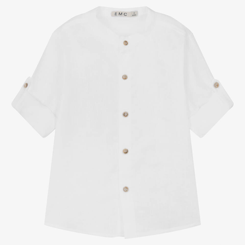 Everything Must Change - Boys White Collarless Linen Shirt | Childrensalon