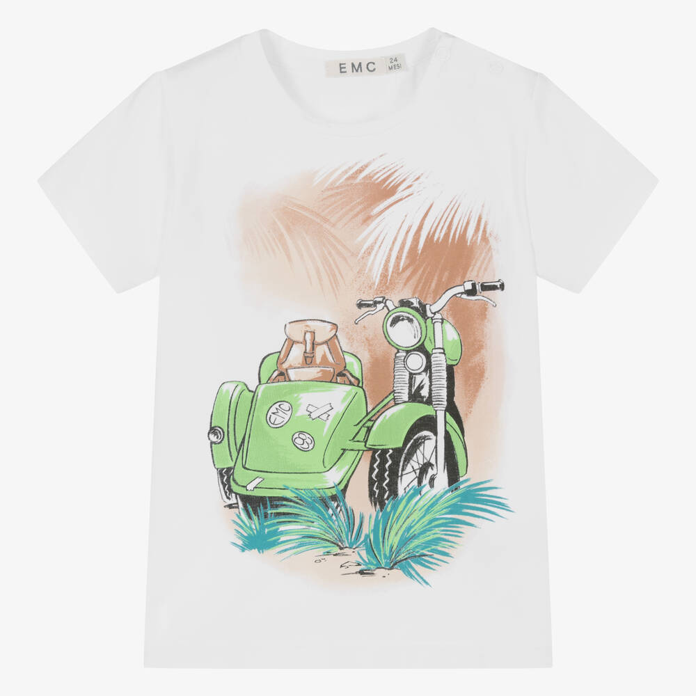Everything Must Change-Boys White Cotton Motorbike T-Shirt | Childrensalon Outlet