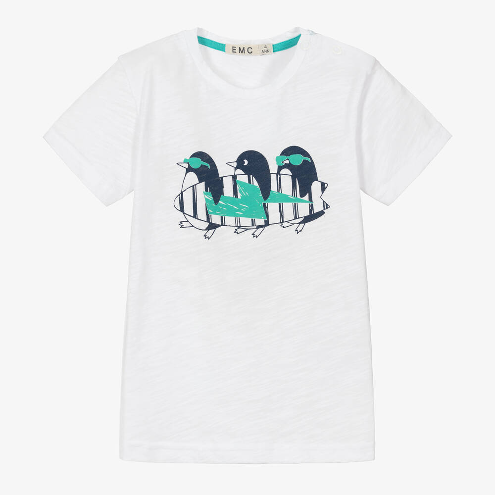 Everything Must Change-Boys White Cotton Penguins T-Shirt | Childrensalon Outlet