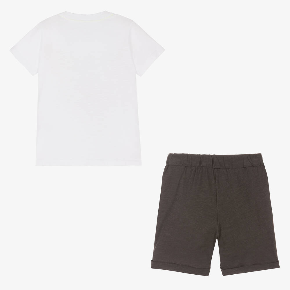Everything Must Change-Boys White & Grey Cotton Shorts Set | Childrensalon Outlet