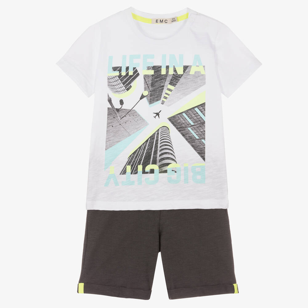 Everything Must Change - Boys White & Grey Cotton Shorts Set | Childrensalon