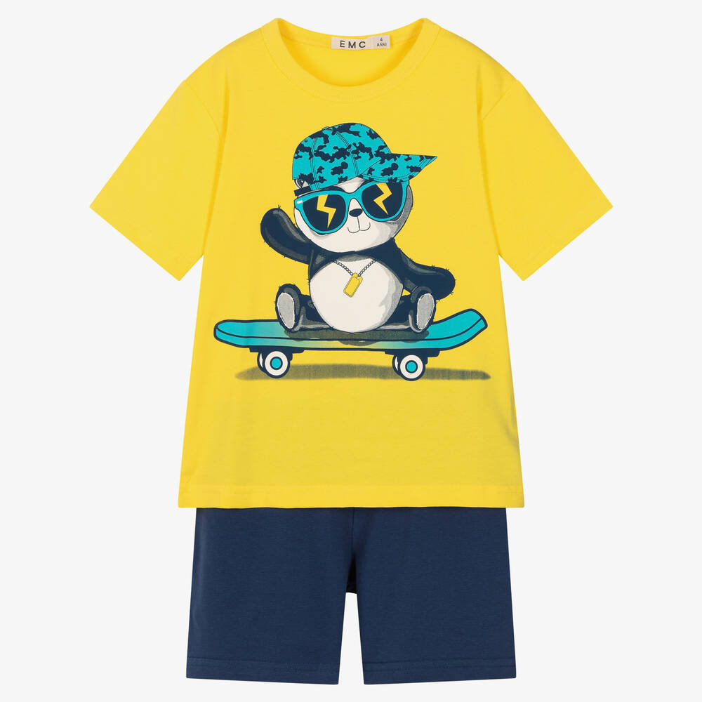 Everything Must Change - Pyjama court jaune et bleu en coton | Childrensalon