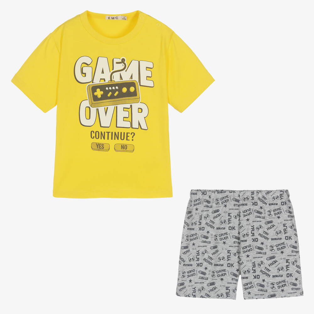 Everything Must Change-Boys Yellow & Grey Cotton Short Pyjamas | Childrensalon Outlet