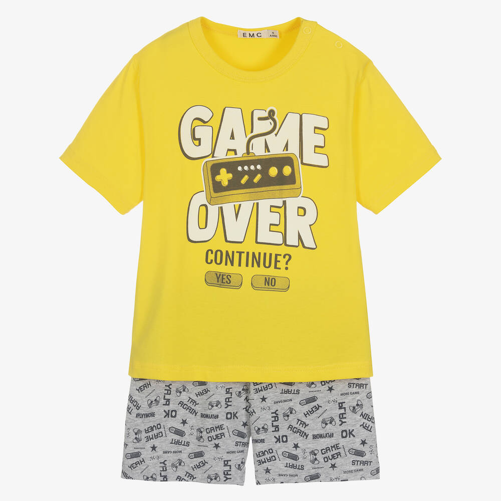 Everything Must Change - Pyjama court jaune et gris en coton | Childrensalon