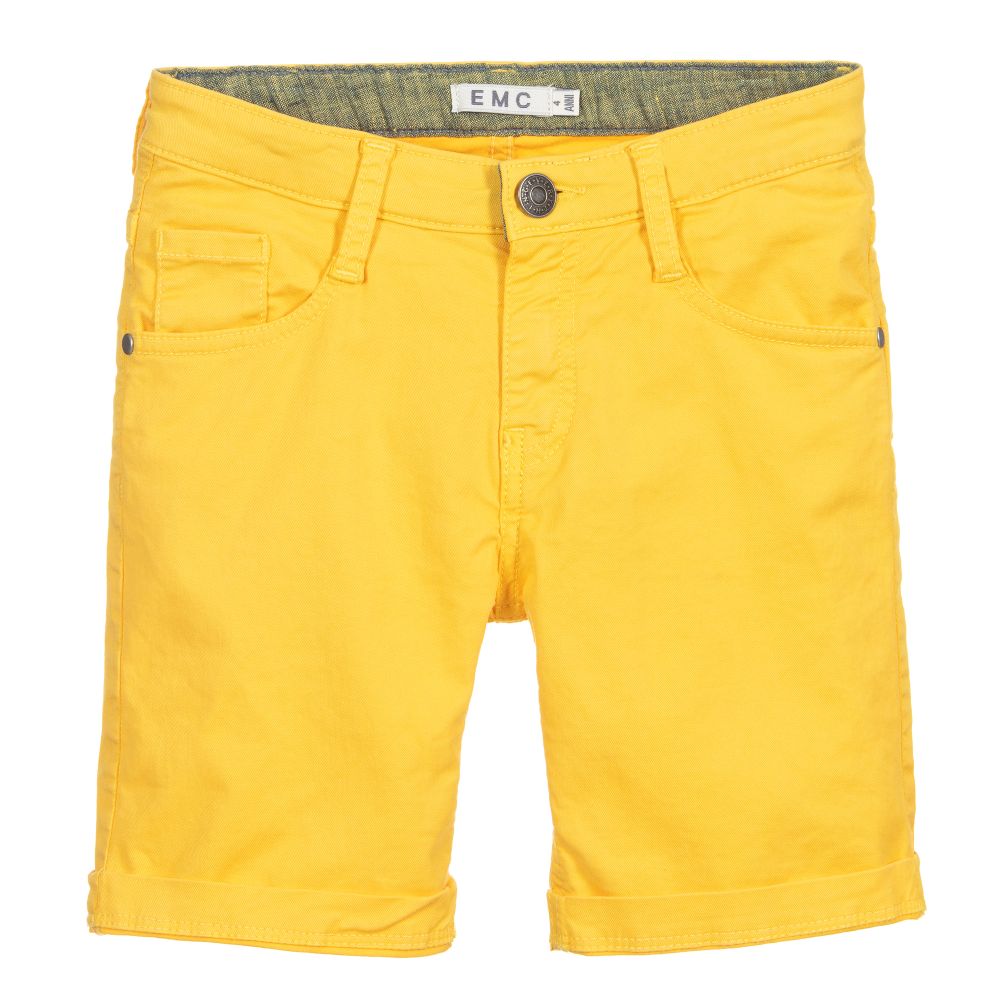 Yellow denim shorts store