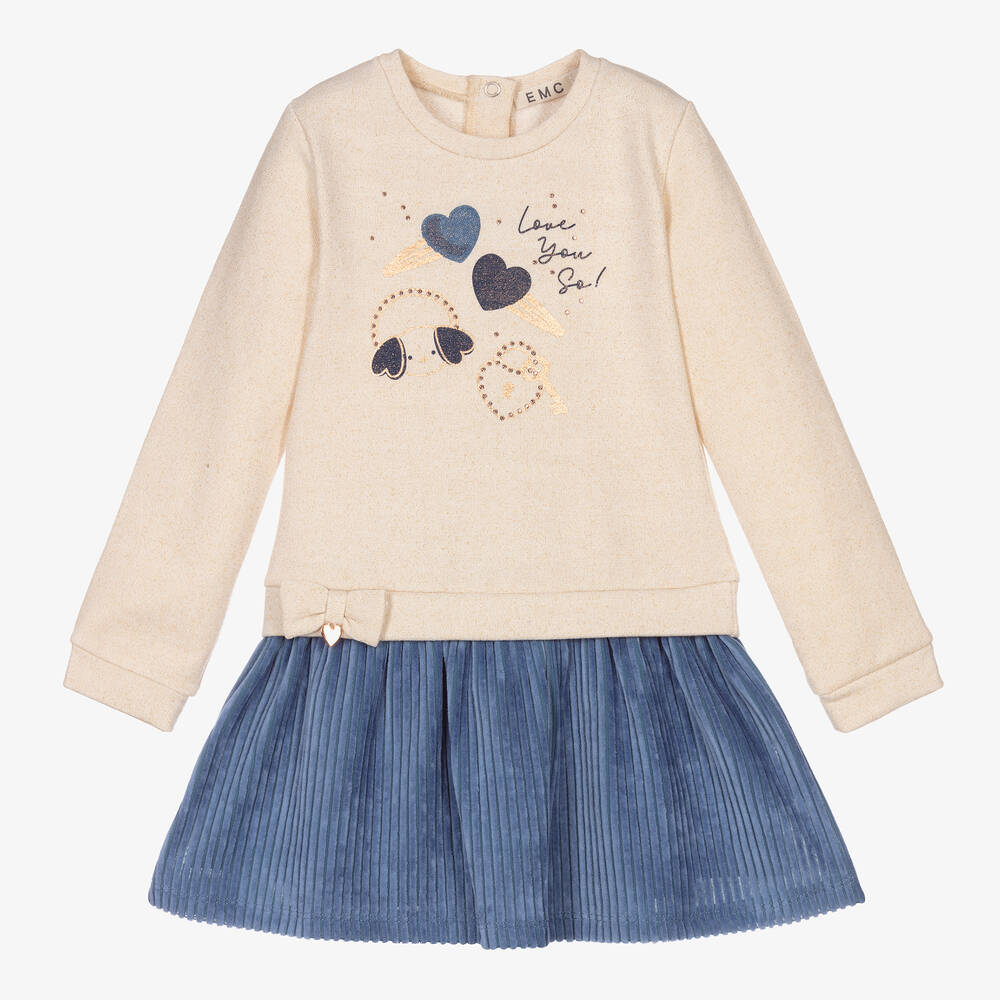 Everything Must Change - Girls Beige & Blue Dress | Childrensalon