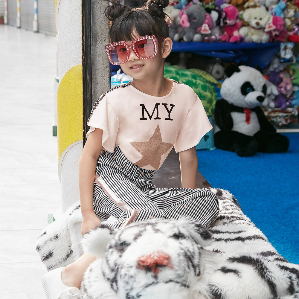 افريثينغ مست تشاينج-بنطلون كولوت مقلم قطن لون أسود وأبيض للبنات | Childrensalon Outlet