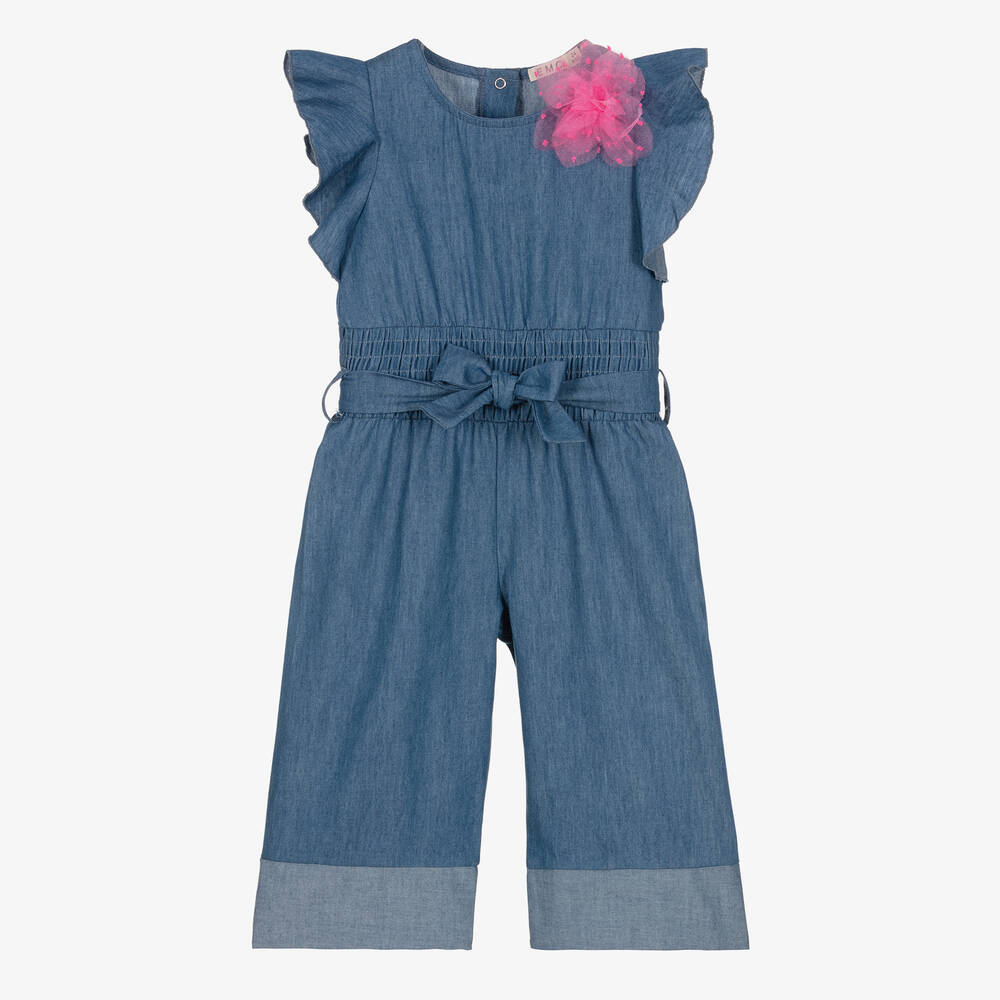 Everything Must Change - Girls Blue Cotton Chambray Jumpsuit | Childrensalon