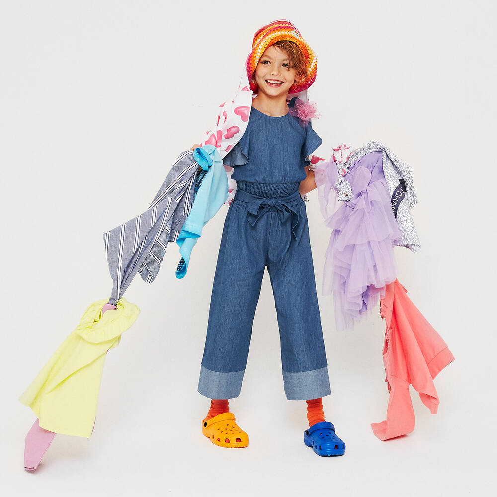 Everything Must Change-جمبسوت قطن شامبري لون أزرق للبنات | Childrensalon Outlet