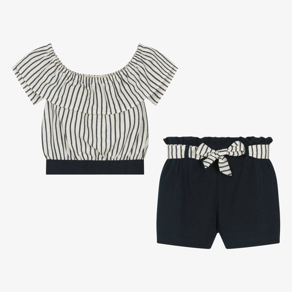 Everything Must Change-Girls Blue Cotton & Linen Shorts Set | Childrensalon Outlet