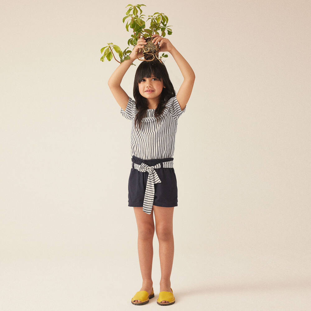 Everything Must Change-Girls Blue Cotton & Linen Shorts Set | Childrensalon Outlet