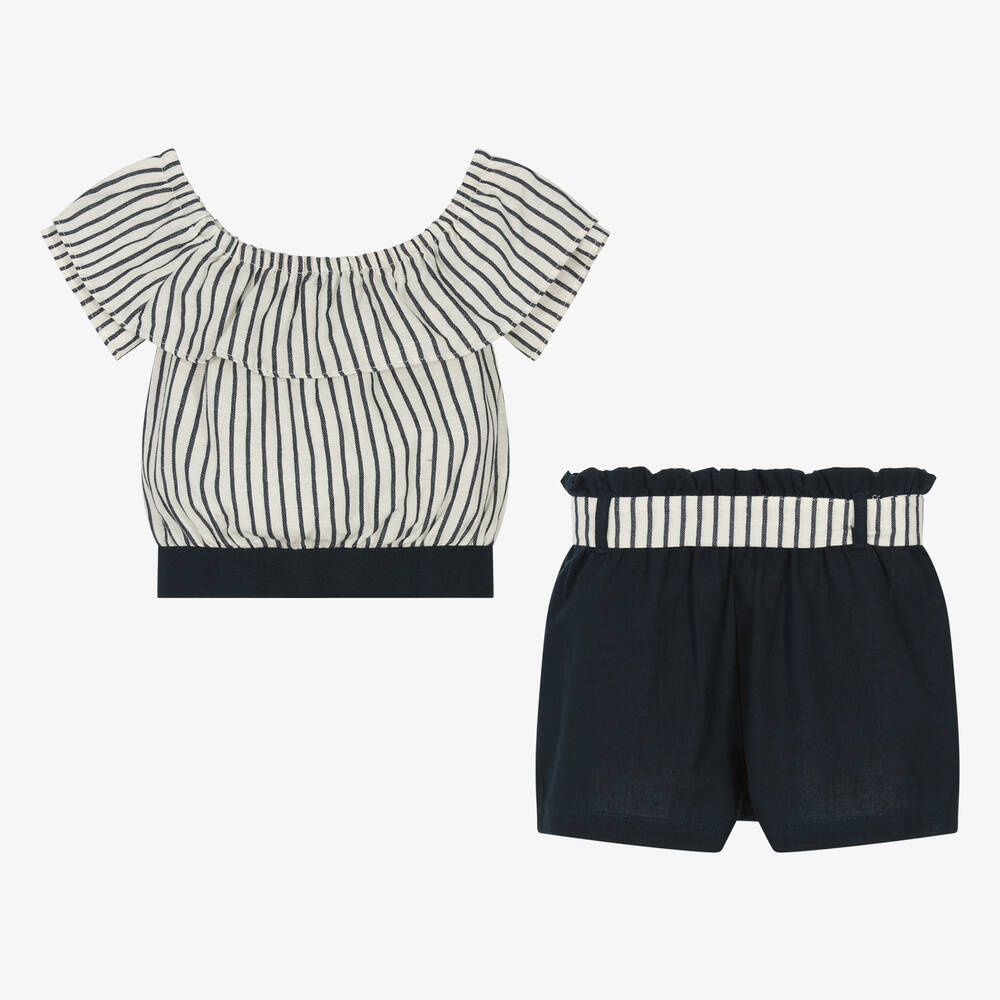 Everything Must Change-Girls Blue Cotton & Linen Shorts Set | Childrensalon Outlet