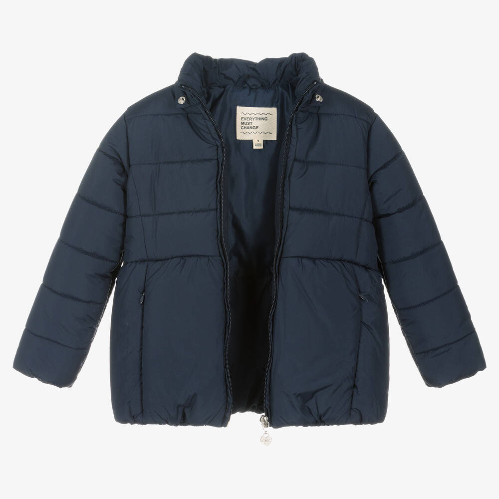 Everything Must Change-Girls Blue Hooded Puffer Coat | Childrensalon Outlet