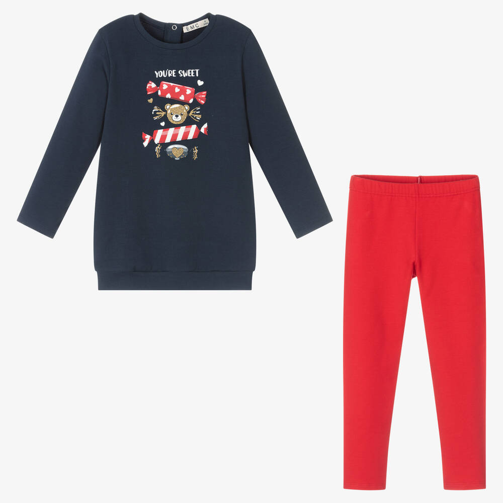 Everything Must Change-طقم ليغنغز أطفال بناتي قطن جيرسي لون كحلي وأحمر | Childrensalon Outlet