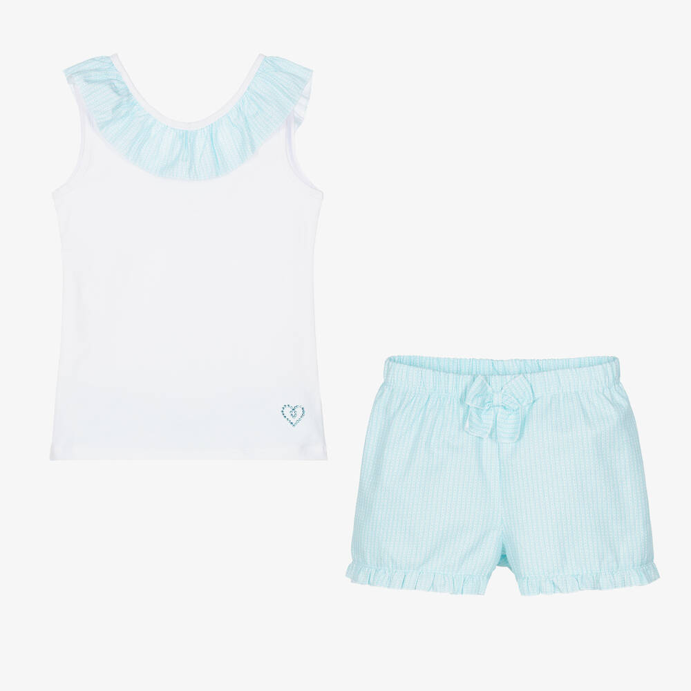 Everything Must Change-Girls Blue & White Cotton Shorts Set | Childrensalon Outlet