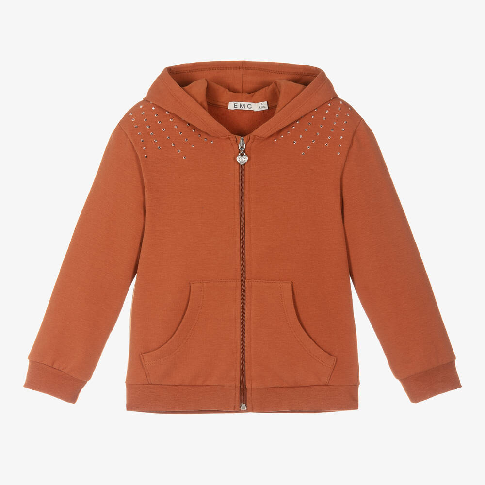 Everything Must Change - Girls Deep Orange Cotton Zip-Up Top | Childrensalon