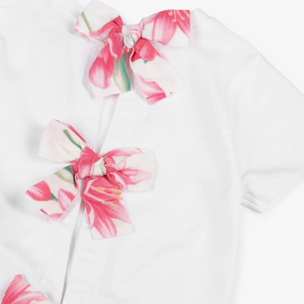 Everything Must Change-Girls Floral Bow White Tee | Childrensalon Outlet