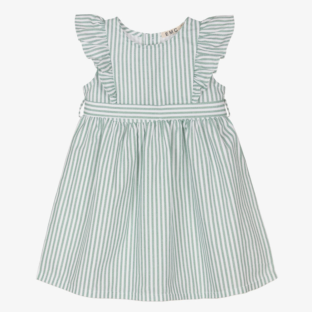 Everything Must Change-فستان قطن أكسفورد مقلم لون أبيض وأخضر | Childrensalon Outlet