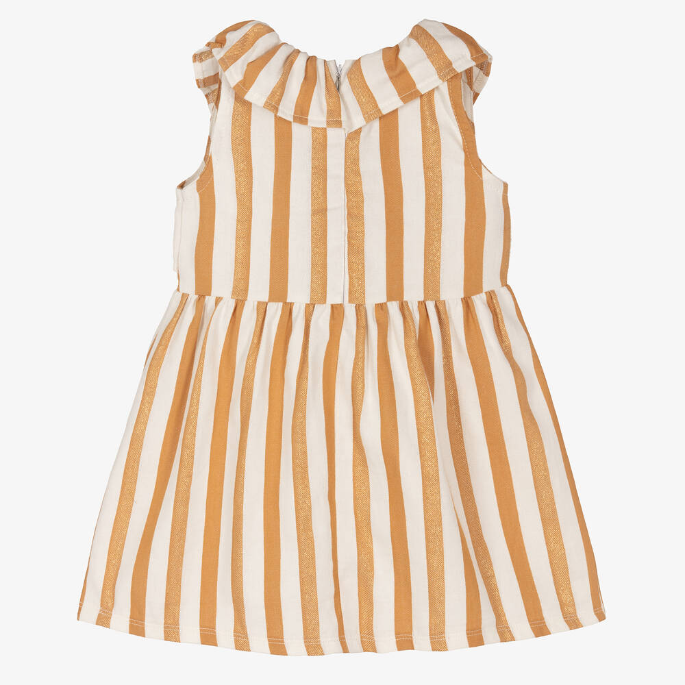 Everything Must Change-فستان مزيج قطن مقلم لون عاجي وبيج | Childrensalon Outlet