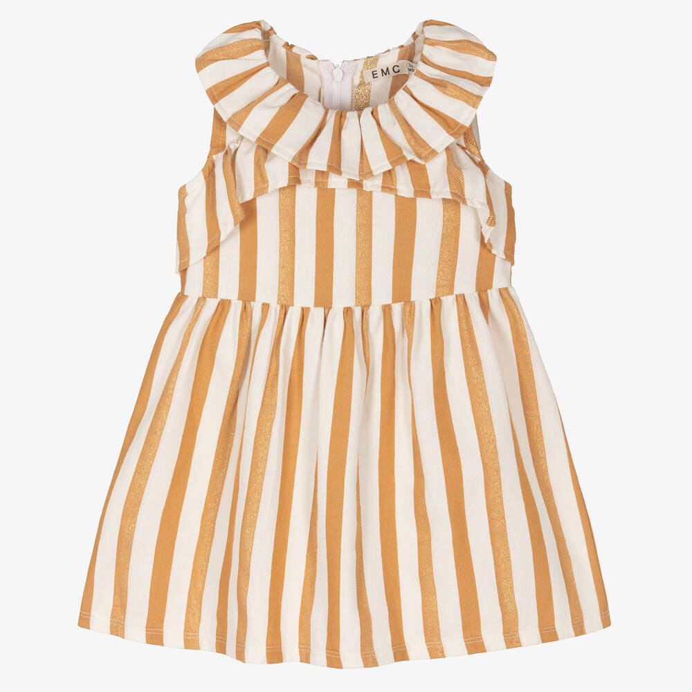 Everything Must Change - Girls Ivory & Beige Striped Cotton Dress | Childrensalon