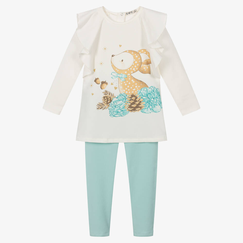 Everything Must Change - Girls Ivory & Blue Leggings Set | Childrensalon