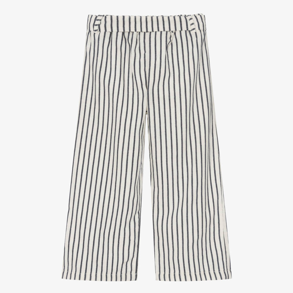 Everything Must Change-Girls Ivory & Blue Striped Cotton Trousers | Childrensalon Outlet